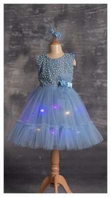 Wholesale Girls Dress with Lights 5-8Y Tivido 1042-2335 Blue