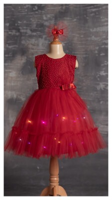 Wholesale Girls Dress with Lights 5-8Y Tivido 1042-2335 Red