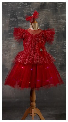 Wholesale Girls Dress with Lights 5-8Y Tivido 1042-2338 Red