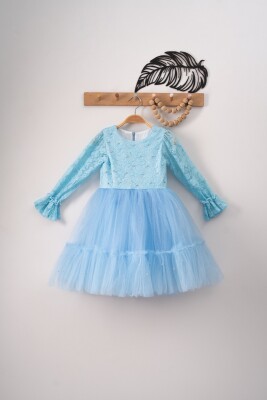 Wholesale Girls Dress with Long Sleeve 5-8Y Eray Kids 1044-9313 Blue