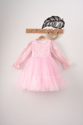Wholesale Girls Dress with Long Sleeve 5-8Y Eray Kids 1044-9313 Pink