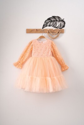 Wholesale Girls Dress with Long Sleeve 5-8Y Eray Kids 1044-9313 Salmon Color 
