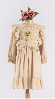 Wholesale Girls Dress with Necklaced 2-5Y Tivido 1042-2515 Beige