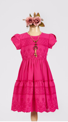 Wholesale Girls Dress with Necklaced 6-12Y Tivido 1042-2521 Fuschia