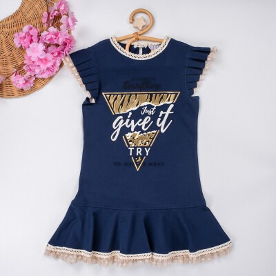 Wholesale Girls Dress with Plait 5-8Y Tilly 1009-3103 Navy 