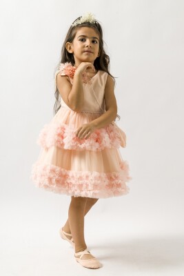 Wholesale Girls Dress with Ruffled 2-5Y Wecan 1022-23079 Salmon Color 