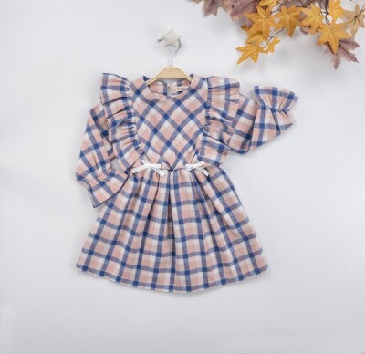 Wholesale Girls Dress with Ruffled and Plaid 3-6Y Busra Bebe 1016-22276 - 1