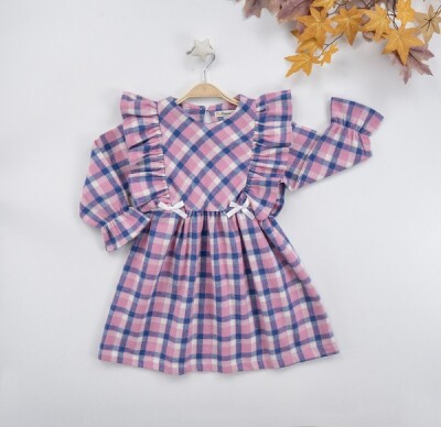 Wholesale Girls Dress with Ruffled and Plaid 3-6Y Busra Bebe 1016-22276 - 2