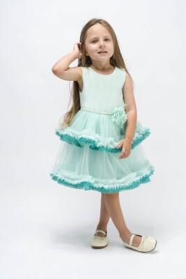 Wholesale Girls Dress with Ruffled and Tulle 2-5Y Wecan 1022-23017* Мятно-зеленый