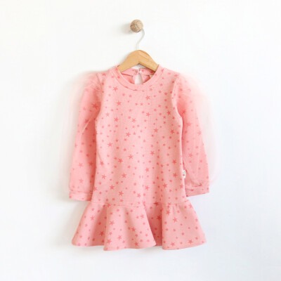 Wholesale Girls Dress with Star Printed 2-5Y Lilax 1049-5826* Salmon Color 