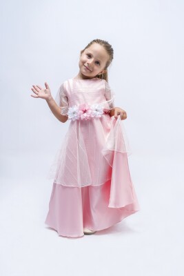 Wholesale Girls Dress with Striped and Tulle 2-5Y Wecan 1022-23023* Blanced Almond