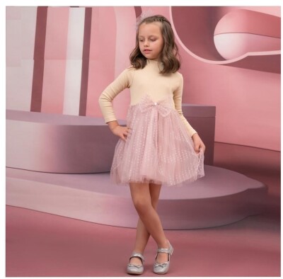Wholesale Girls Dress with Tulle 2-5Y Eray Kids 1044-6161 Salmon Color 