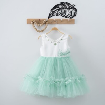 Wholesale Girls Dress with Tulle 4-7Y Eray Kids 1044-9305 Green Almond