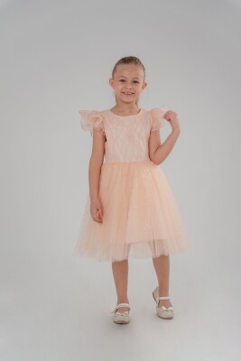 Wholesale Girls Dress with Tulle 5-8Y Eray Kids 1044-9290 Salmon Color 