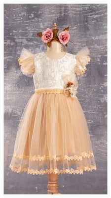 Wholesale Girls Dress with Tulle 6-12Y Tivido 1042-2321 Бежевый 