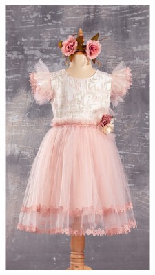Wholesale Girls Dress with Tulle 6-12Y Tivido 1042-2321 Пудра