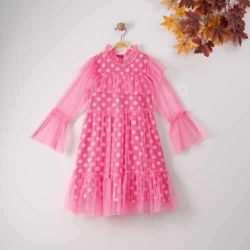 Wholesale Girls Dress with Tulle 7-10Y Büşra Bebe 1016-212045 - 2