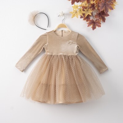 Wholesale Girls Dress with Tulle and Hairclip Büşra Bebe 1016-22273 - 1