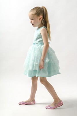 Wholesale Girls Dress with Tulle Stars Patterned 2-5Y Wecan 1022-23062 Мятно-зеленый