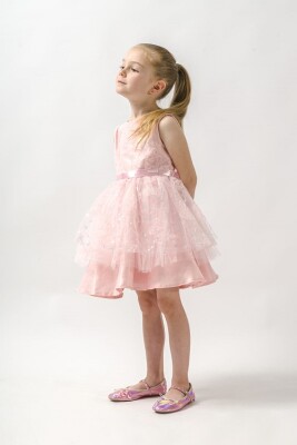 Wholesale Girls Dress with Tulle Stars Patterned 2-5Y Wecan 1022-23062 - Wecan