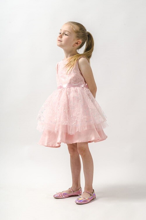 Wholesale Girls Dress with Tulle Stars Patterned 2-5Y Wecan 1022-23062 - 1