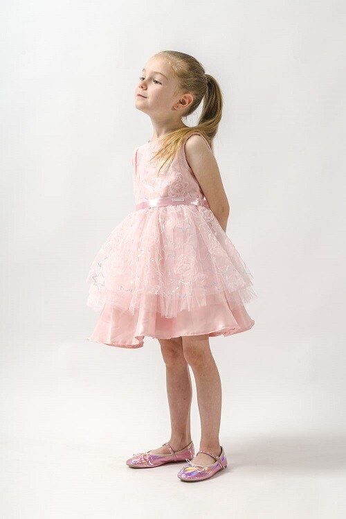 Wholesale Girls Dress with Tulle Stars Patterned 6-9Y Wecan 1022-23063 - 1