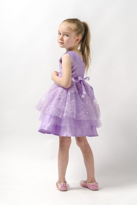 Wholesale Girls Dress with Tulle Stars Patterned 6-9Y Wecan 1022-23063 Lilac