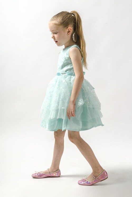 Wholesale Girls Dress with Tulle Stars Patterned 6-9Y Wecan 1022-23063 - 3