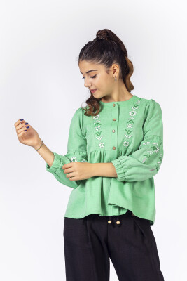 Wholesale Girls Embroidered Shirt 8-11 Y Pafim 2041-Y23-3147 Green