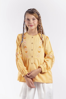 Wholesale Girls Embroidered Shirt 8-11 Y Pafim 2041-Y23-3147 Oranj 