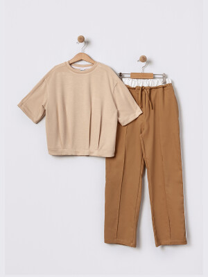 Wholesale Girls Hair Piping Trousers Set 11-14Y Pafim 2041-2025Y1038 Camel