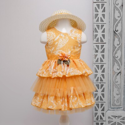 Wholesale Girls Hat Dress 3-6Y Bombili 1004-6412 Mustard