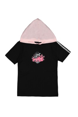 Wholesale Girls Hooded T-Shirt XS-S-M-L Divonette 1023-7339-5 Black