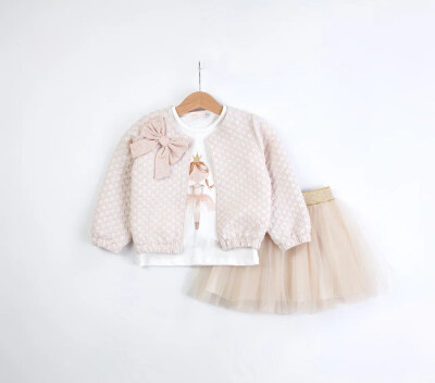 Wholesale Girl's 3-Piece Jacket, Body and Skirt Set 1-4Y BabyRose 1002-4648 Beige