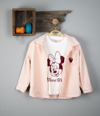 Wholesale Girls Kids Patterned Shirt and T-shirt 6-9Y Timo 1018-T3KDT014237683 Blanced Almond