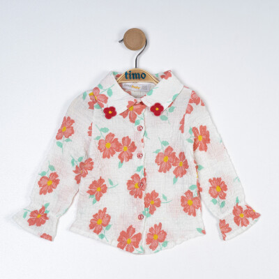 Wholesale Girl's Long Sleeve Flower Patterned Shirt 2-5Y Timo 1018-TK5DÜ202243512 - Timo