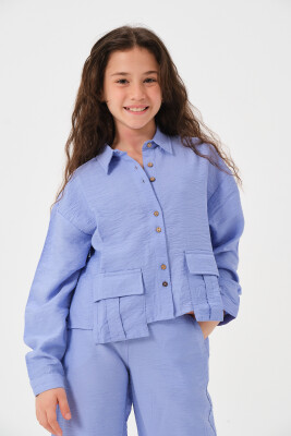 Wholesale Girls Long Sleeve Shirt with Pockets 8-15Y Jazziee 2051-241Z4ALK81 Blue