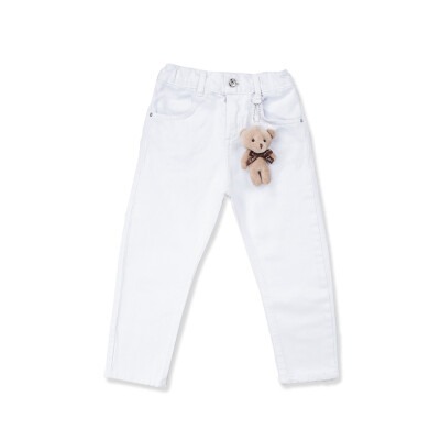 Wholesale Girls Mom Jean White Denim Pants with Teddy Bear 2-6Y Tilly 1009-2223 - Tilly