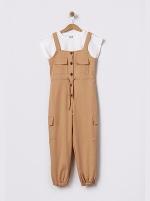 Wholesale Girl's Overalls Jumpsuit 5-8Y (Without Body) Pafim 2041-2025Y1011 Camel