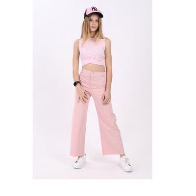 Wholesale Girls Linen Pants 7-14Y Flori 1067-22528 Pink