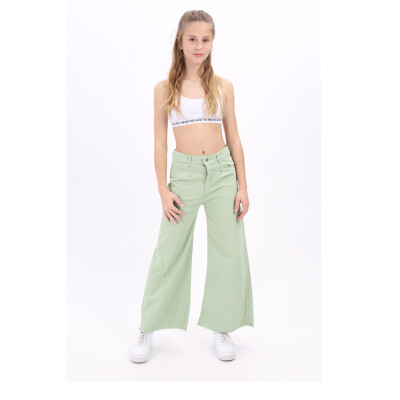 Wholesale Girls Linen Pants 7-14Y Flori 1067-22531 Green