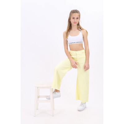 Wholesale Girls Linen Pants 7-14Y Flori 1067-22531 Yellow Batik 