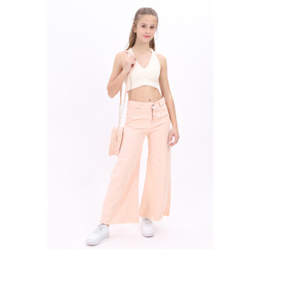 Wholesale Girls Linen Pants 7-14Y Flori 1067-22531 Powder Pink