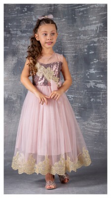 Wholesale Girls Partywear Dress with Lacy 6-12Y Tivido 1042-2343 - Tivido