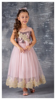 Wholesale Girls Partywear Dress with Lacy 6-12Y Tivido 1042-2343 - 1