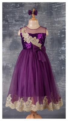 Wholesale Girls Partywear Dress with Lacy 6-12Y Tivido 1042-2343 - Tivido (1)