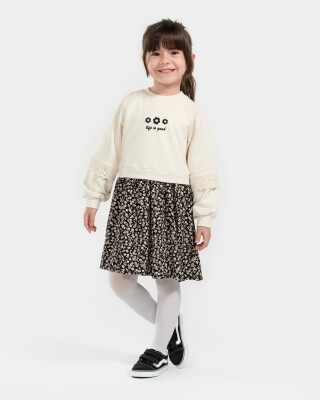 Wholesale Girls Patterned Dress 2-5Y Bupper Kids 1053-23946 Cream