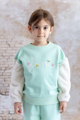 Wholesale Girl's Plush Sleeve Detailed Embroidered Sweatshirt 1-12Y Zeyland 1070-252Z4KEP63-A - Zeyland