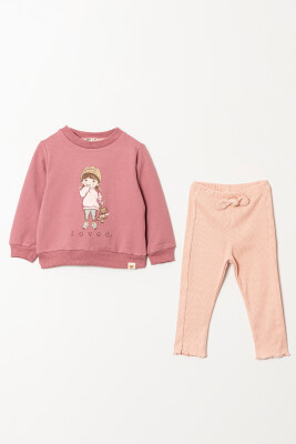 Wholesale Girls Printed Tracksuit Set 2-5Y Tuffy 1099-01054 Dusty Rose