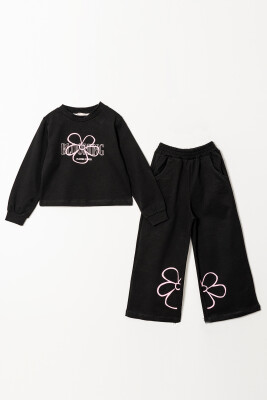 Wholesale Girl's Printed Tracksuit Set 6-9Y Tuffy 1099-01101 Black